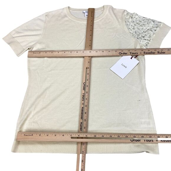 Lewit Sweater Womens Sz 1 Beige Merino Wool Lace Short Sleeve Crew Neck Pullover - Picture 6 of 11